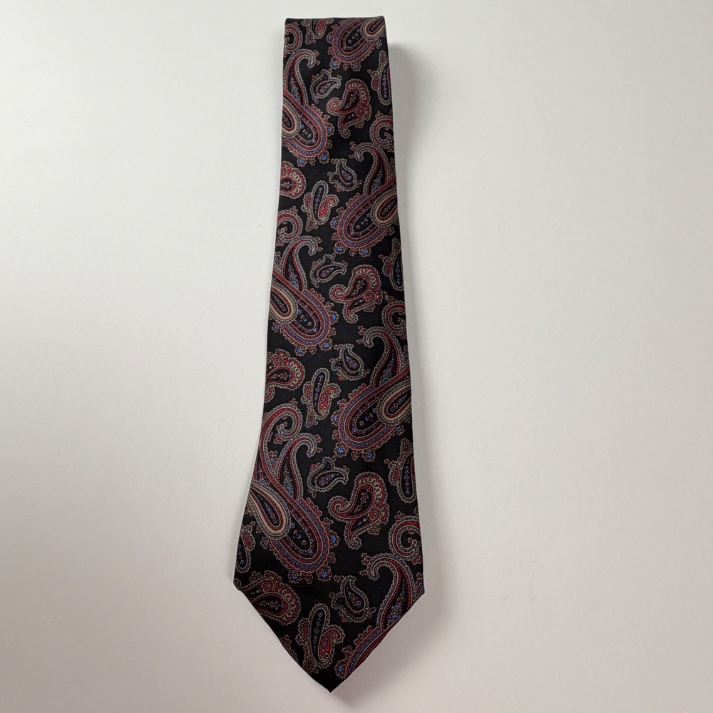 Vintage Strawbridge Clothier Black Paisley Silk TIe Italy